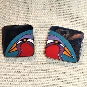 🌰 5/$40 🌰 Vintage LAUREL BURCH Signed 1980s Tori-Mon Enamel Bird Earrings